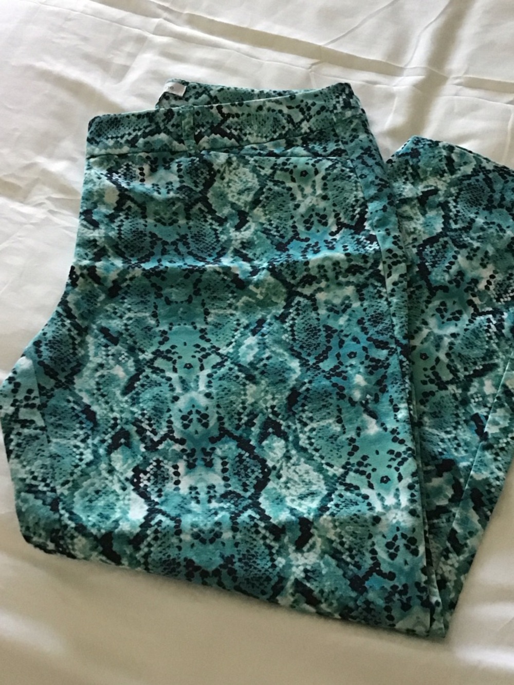 Liz Claiborne Teal and Black Snake-Print Pants